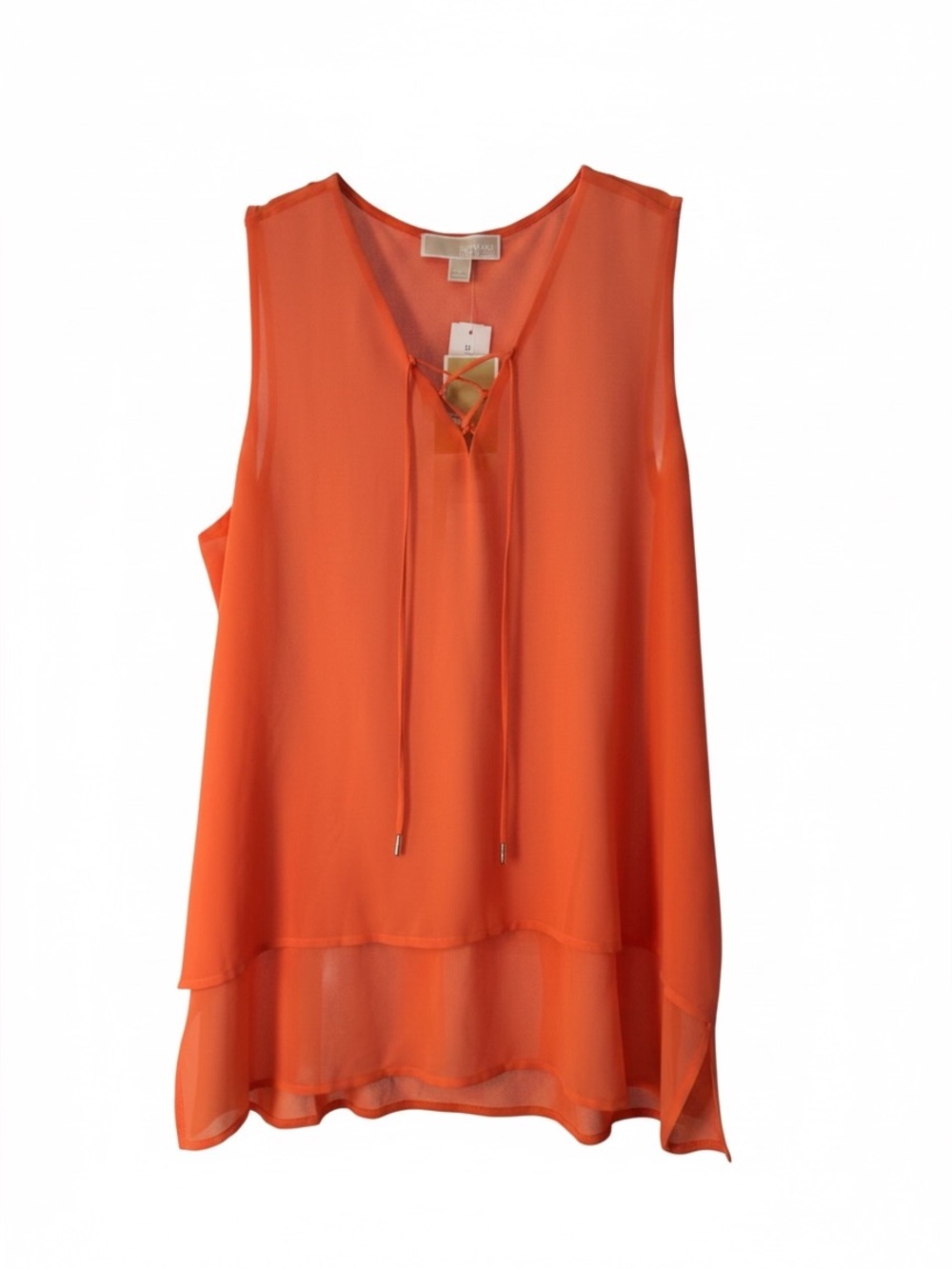 Michael Kors Bekka Tie Detail Tiered Orange Blouse XL NWT